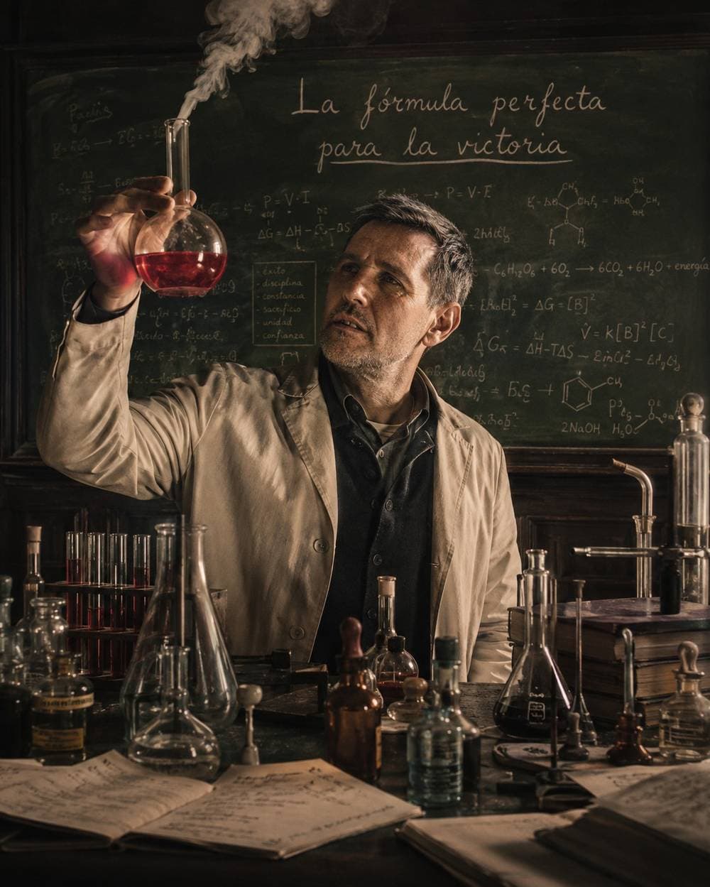 Primera versión generada con ChatGPT del profesor de química con la fórmula de la victoria